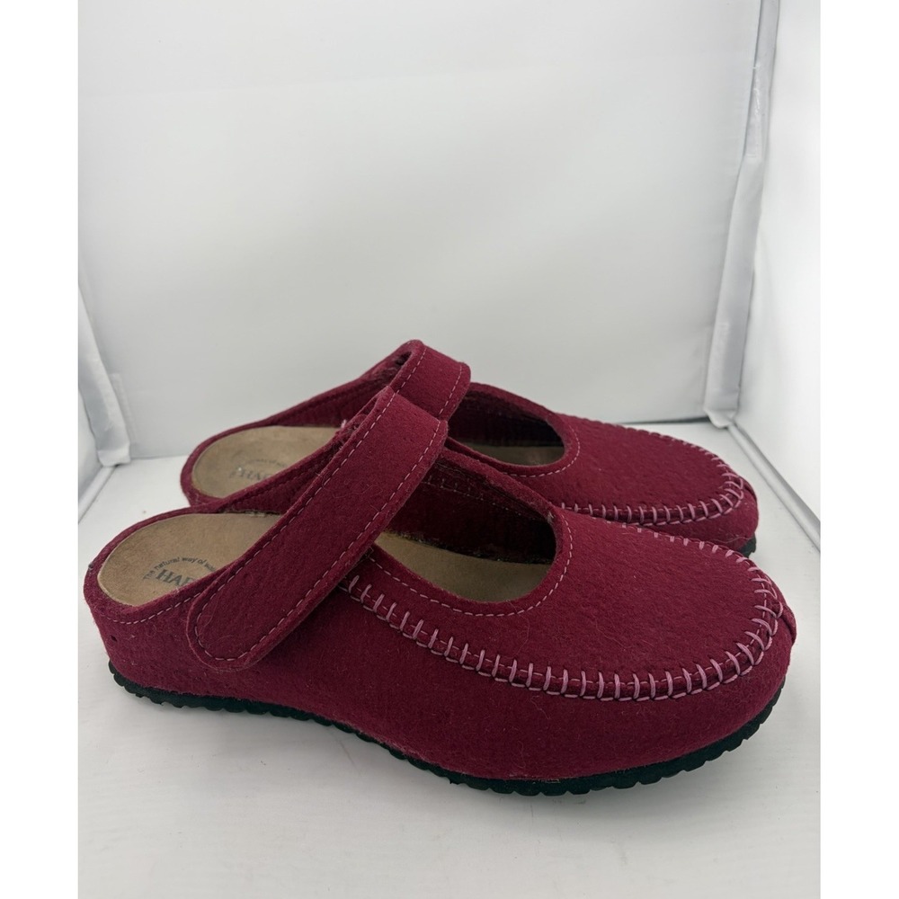 Haflinger Womens Size 41 Boiled Wool Mary Jane Clog Slippers Red Outdoor Strap